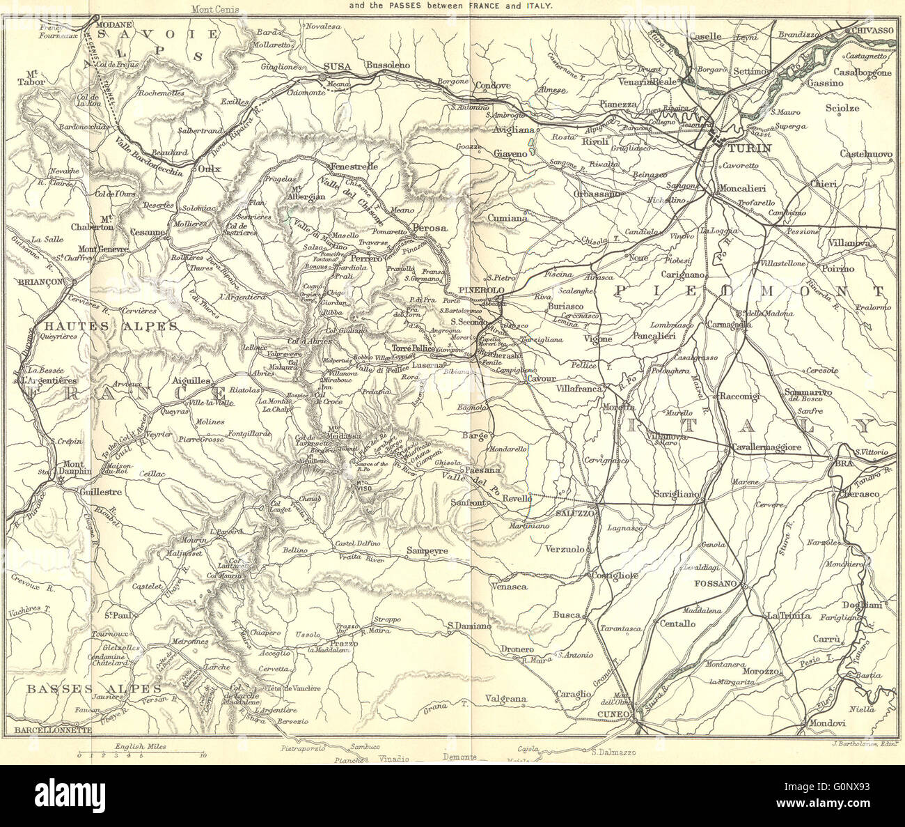 Francia: Valli Valdesi passa Italia, 1899 Mappa antichi Foto Stock
