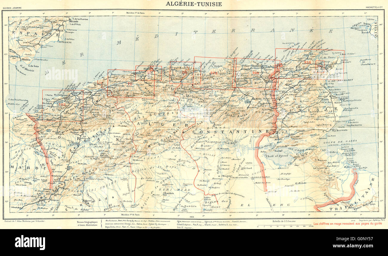 ALGERIA TUNISIA: Tunisie, 1909 Mappa antichi Foto Stock