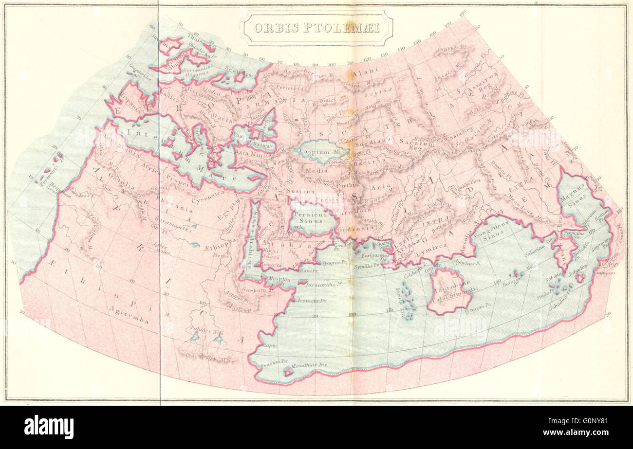 Mondo: Orbis Ptolemaei; antica mappa del mondo, 1908 Foto Stock