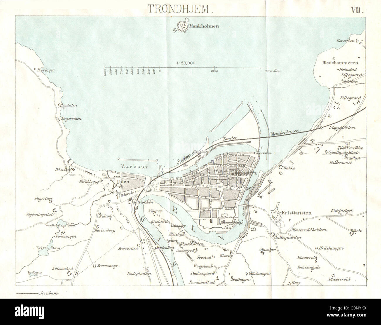 TRONDHEIM città antica città mappa piano. Norvegia, 1896 Foto Stock