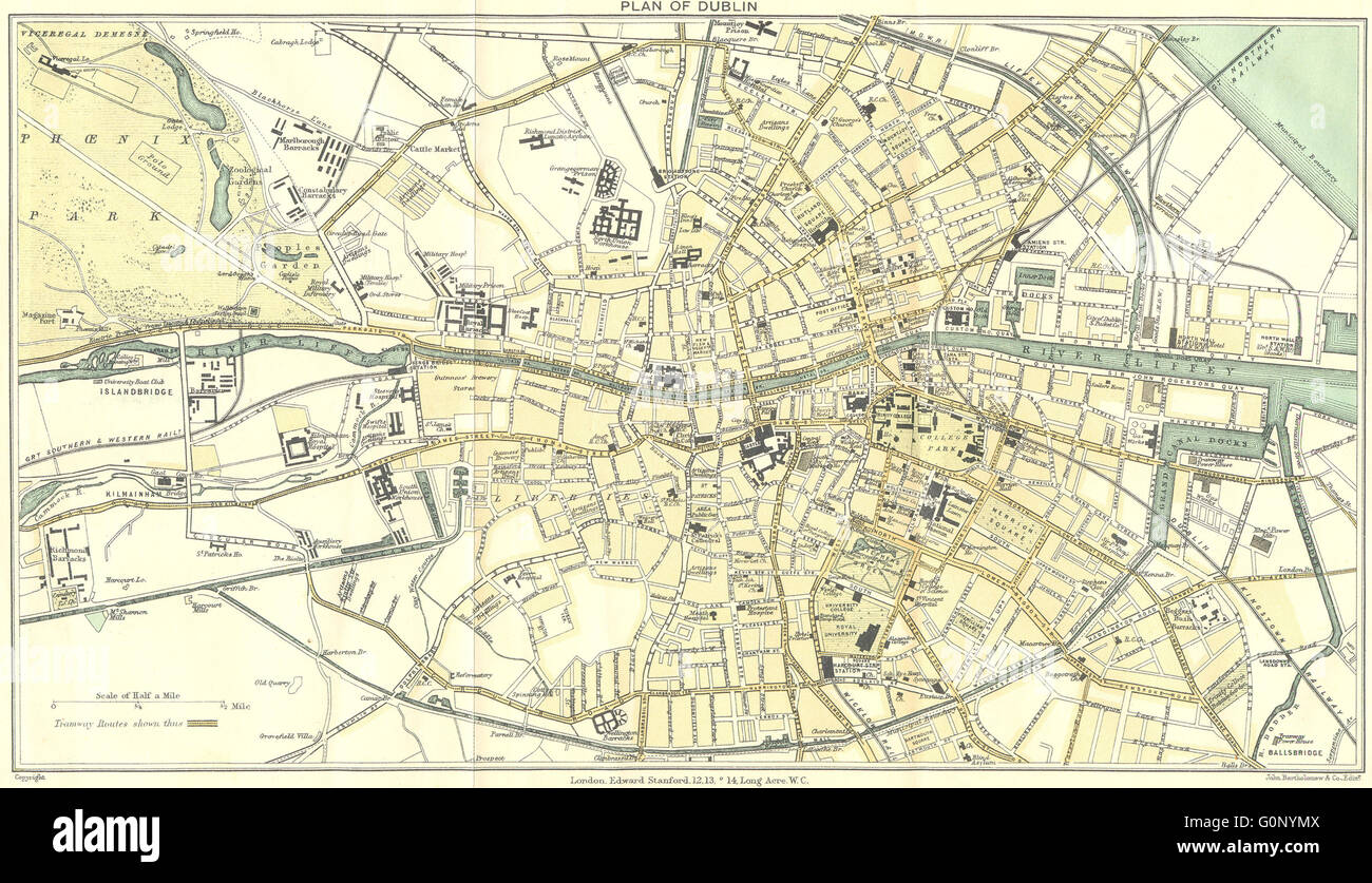 Irlanda: il piano di Dublino, 1912 Mappa antichi Foto Stock