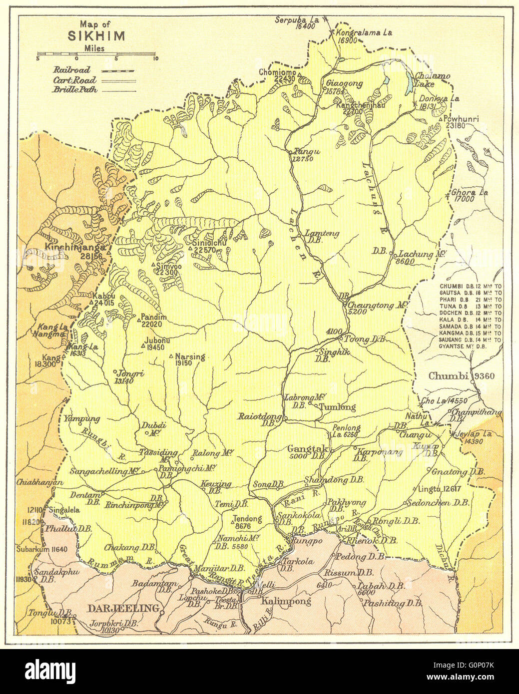 INDIA: Sikhim (Sikkim Shikim Shikimpati).Himalaya.Darjeeling, 1924 Mappa Foto Stock