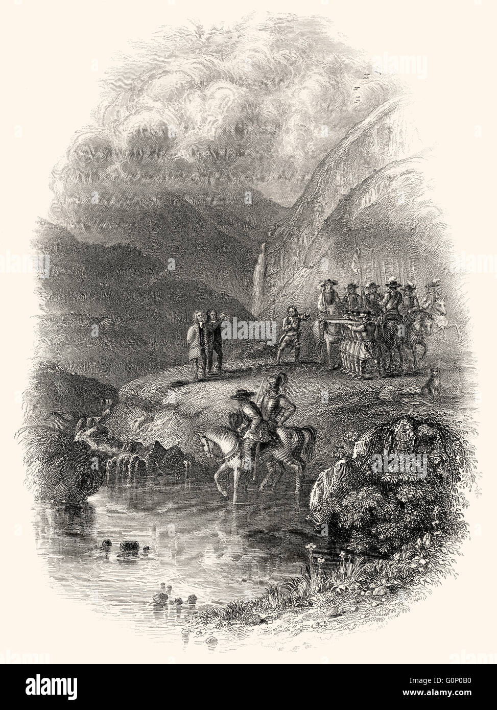 Graham di Claverhouse riprese Covenanters protestante, John Brown, un martire presbiteriana e di suo nipote, 1685 Foto Stock