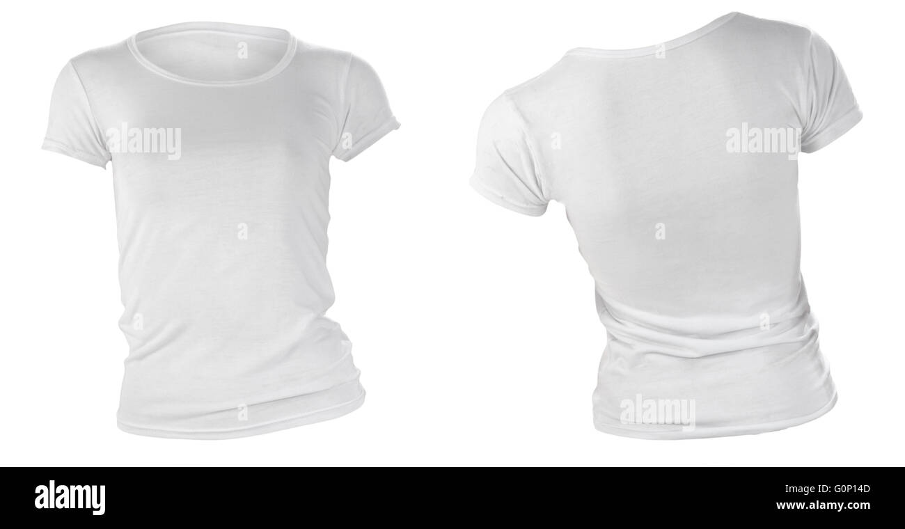 Donna bianca t-shirt, anteriore e posteriore del modello di progettazione Foto Stock
