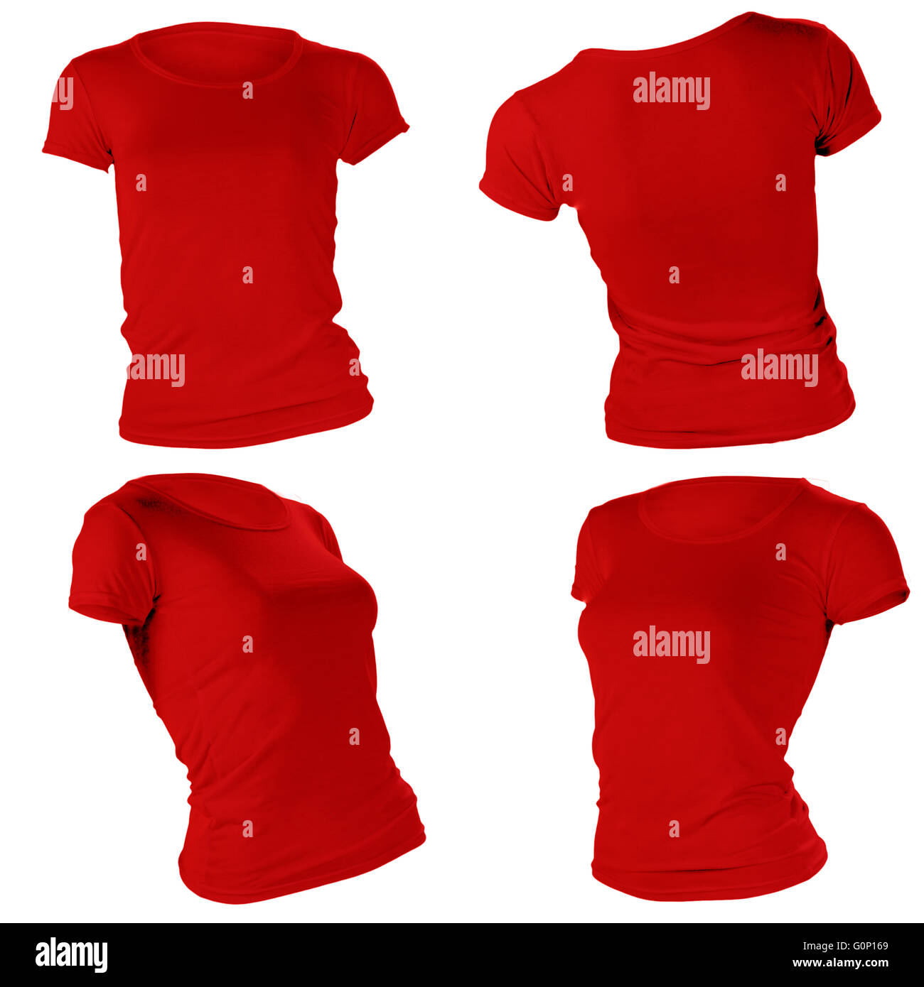 Le donne in bianco di t-shirt rossa, anteriore e posteriore del modello di progettazione Foto Stock