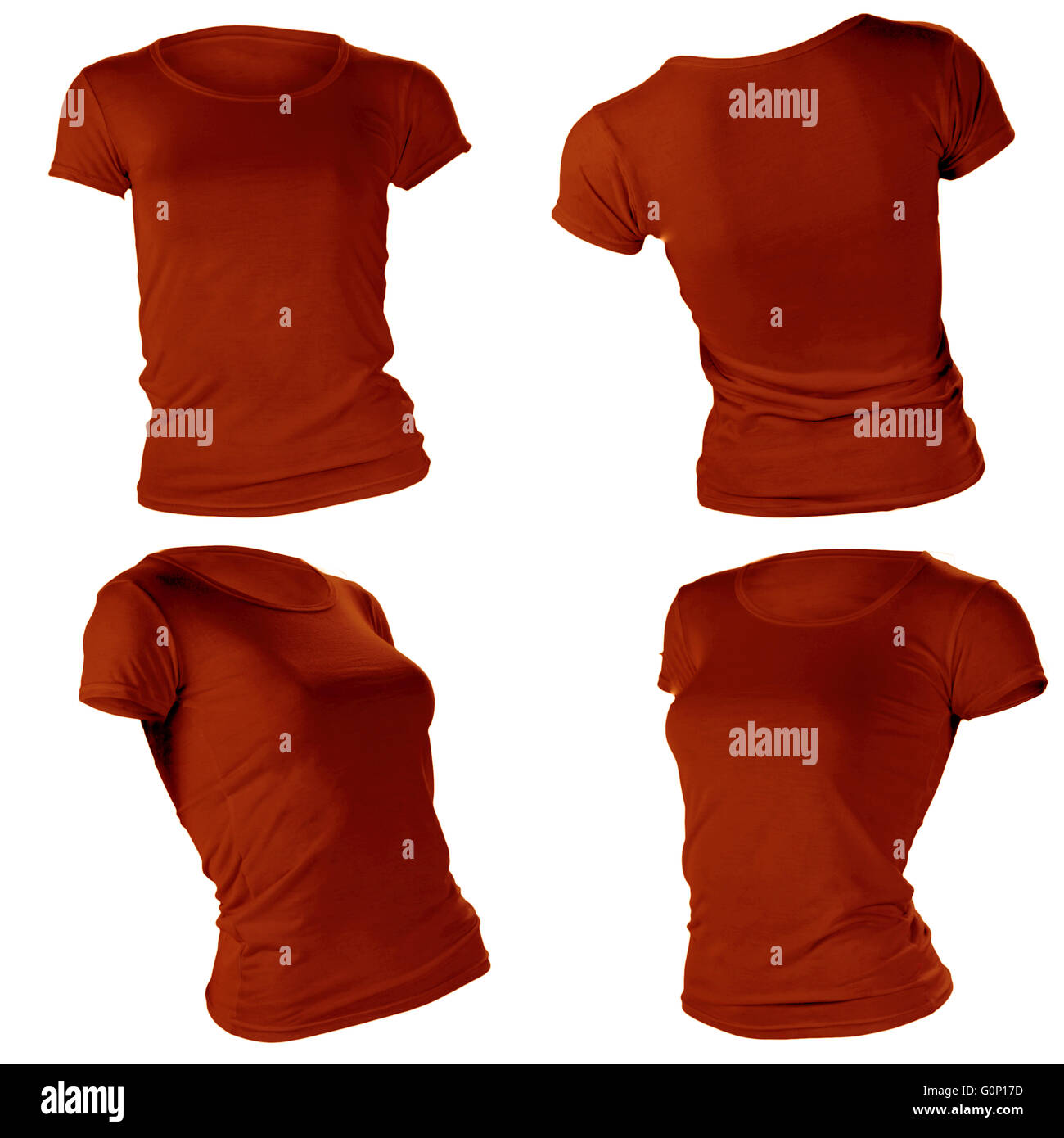 Donna marrone vuoto t-shirt, anteriore e posteriore del modello di progettazione Foto Stock