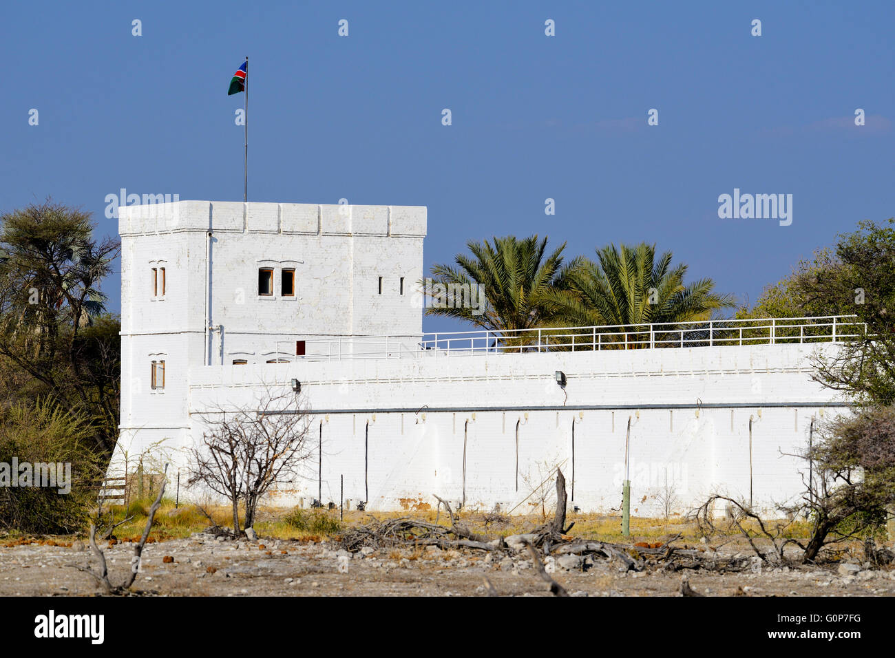 Esterno del resto Namutoni Camp in Etosha National Park, Namibia Foto Stock