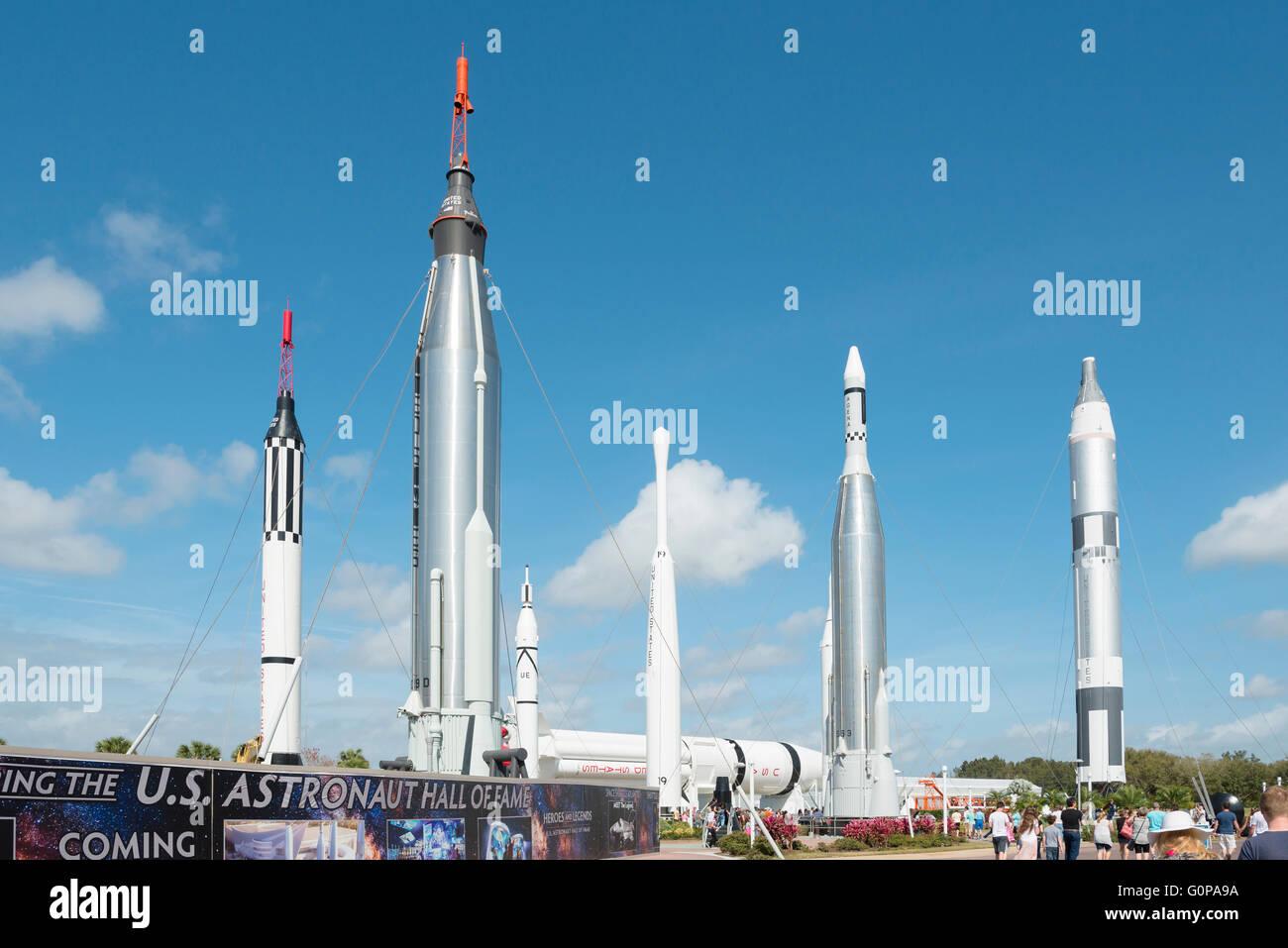 Il Razzo giardino, Kennedy Space Center Visitor Complex, Merritt Island, Florida, Stati Uniti d'America Foto Stock