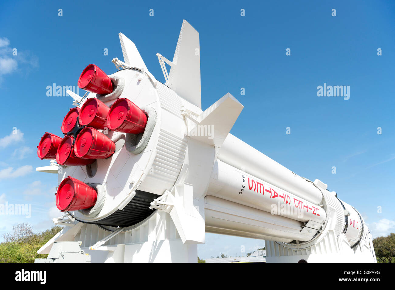 Razzo Saturn SA 209, sul display nel giardino a razzo al Kennedy Space Center in Florida Foto Stock