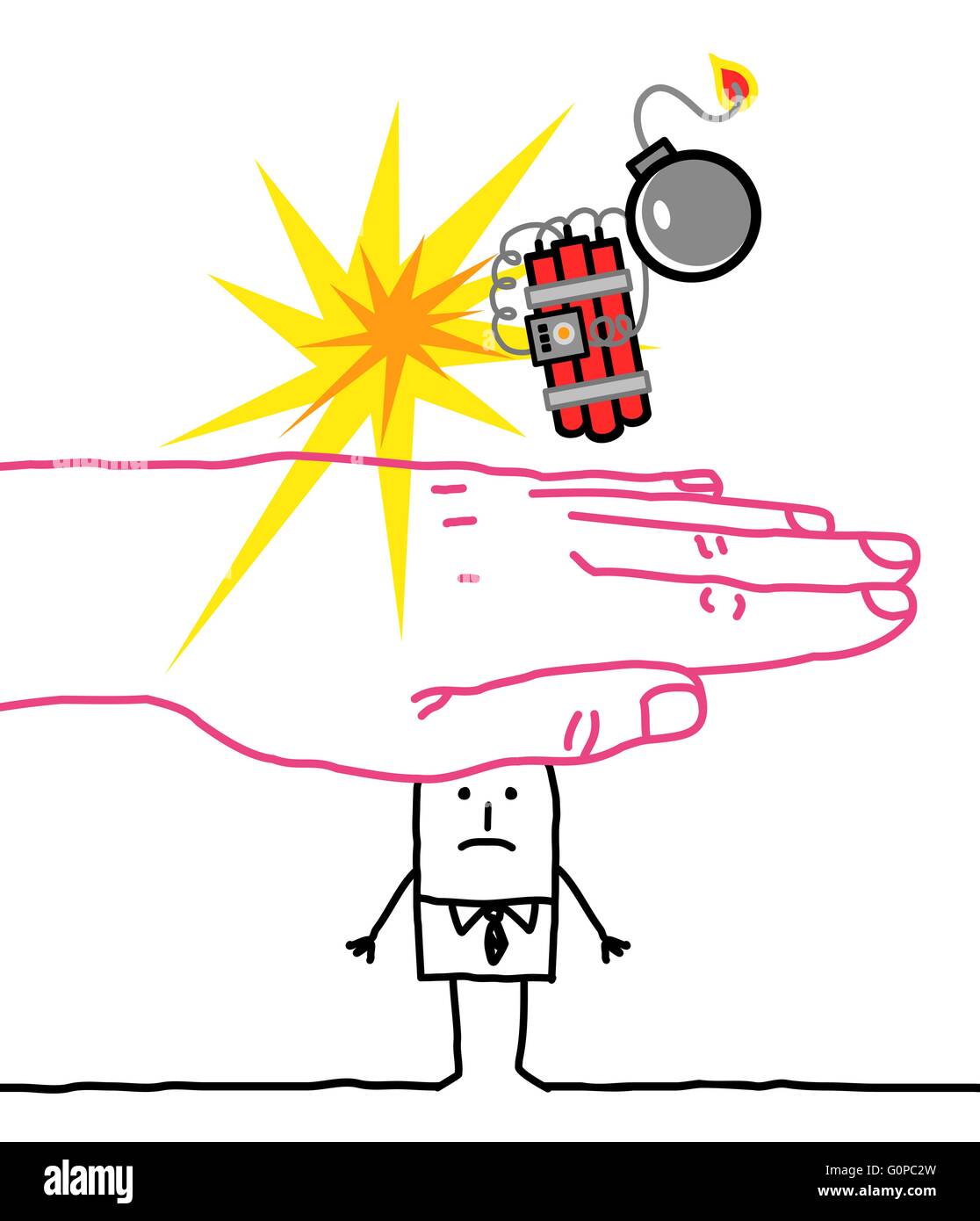 Grossa mano con cartoni animati - Protezione e bombe Illustrazione Vettoriale