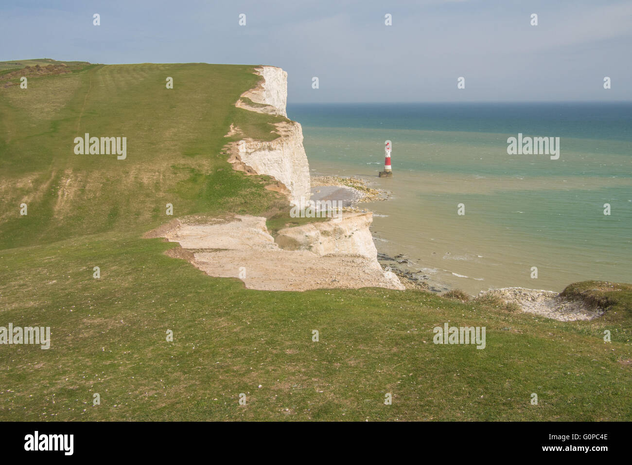 Beachy Head, un promontorio calcareo in East Sussex vicino a Eastbourne, a est di sette sorelle Foto Stock