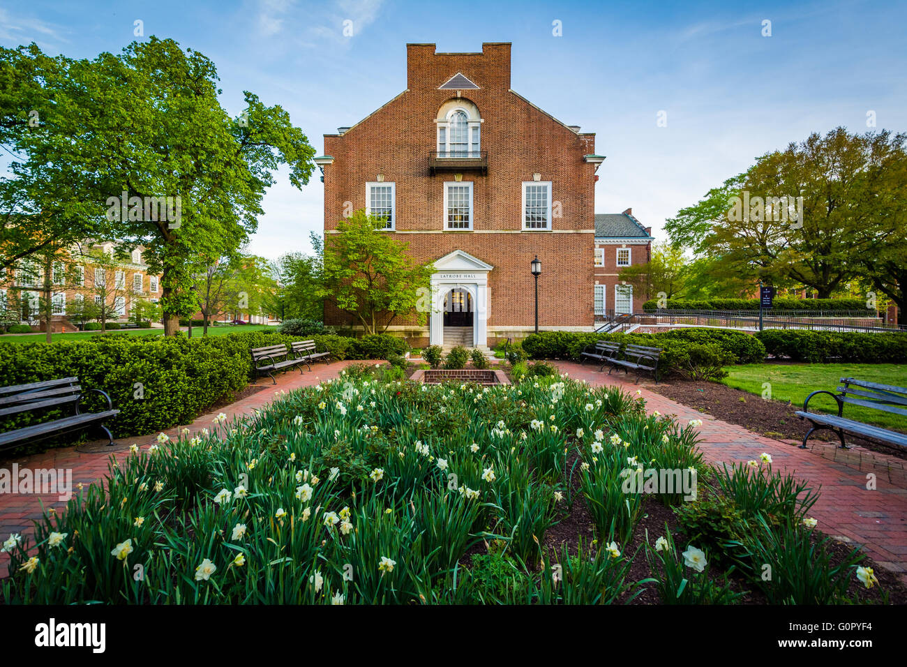 Il giardino e la sala Latrobe, alla Johns Hopkins University, Baltimora, Maryland. Foto Stock