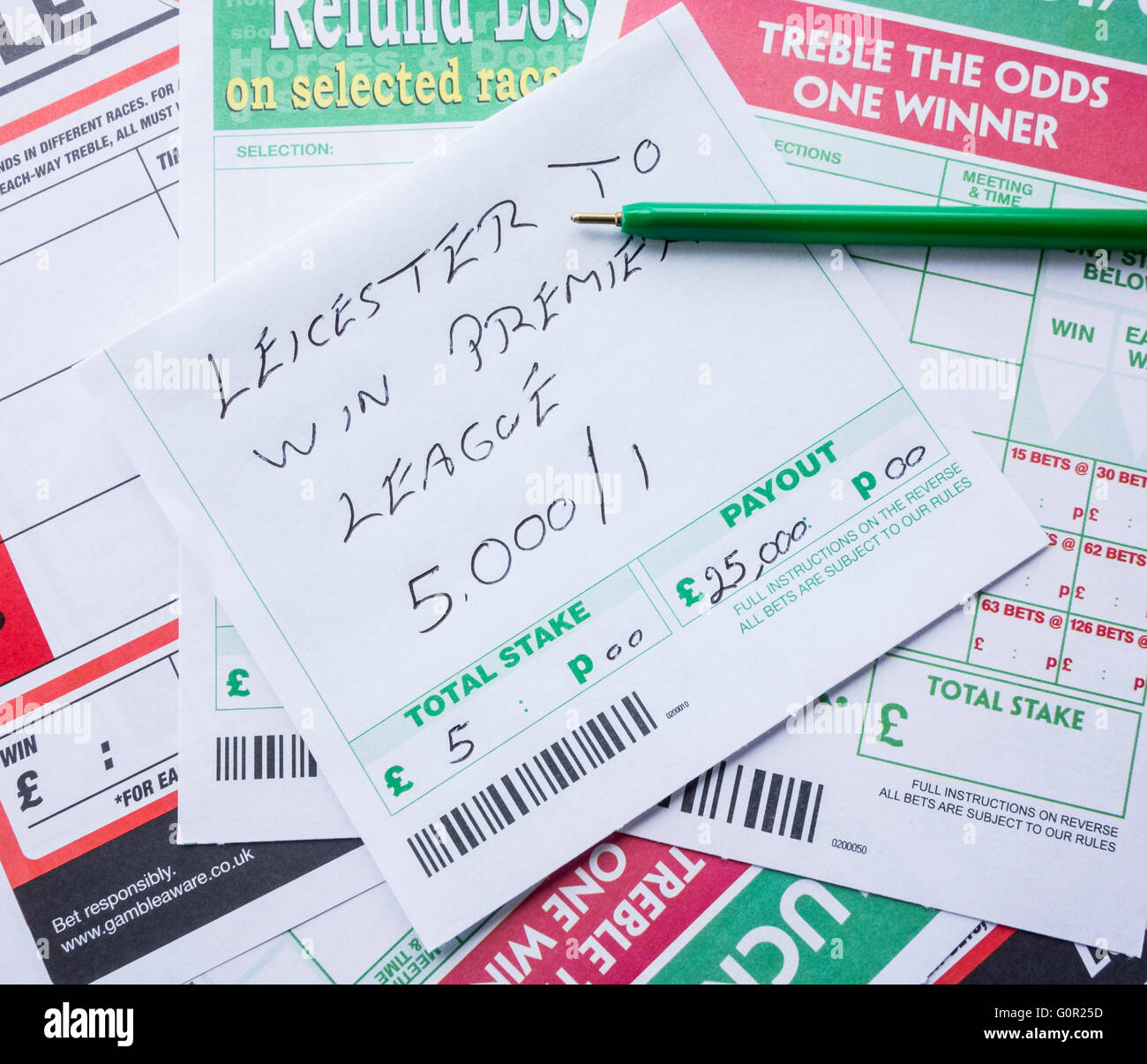 Lo slittamento di scommesse che mostra leicester per vincere premier league a 5,000/1 Foto Stock