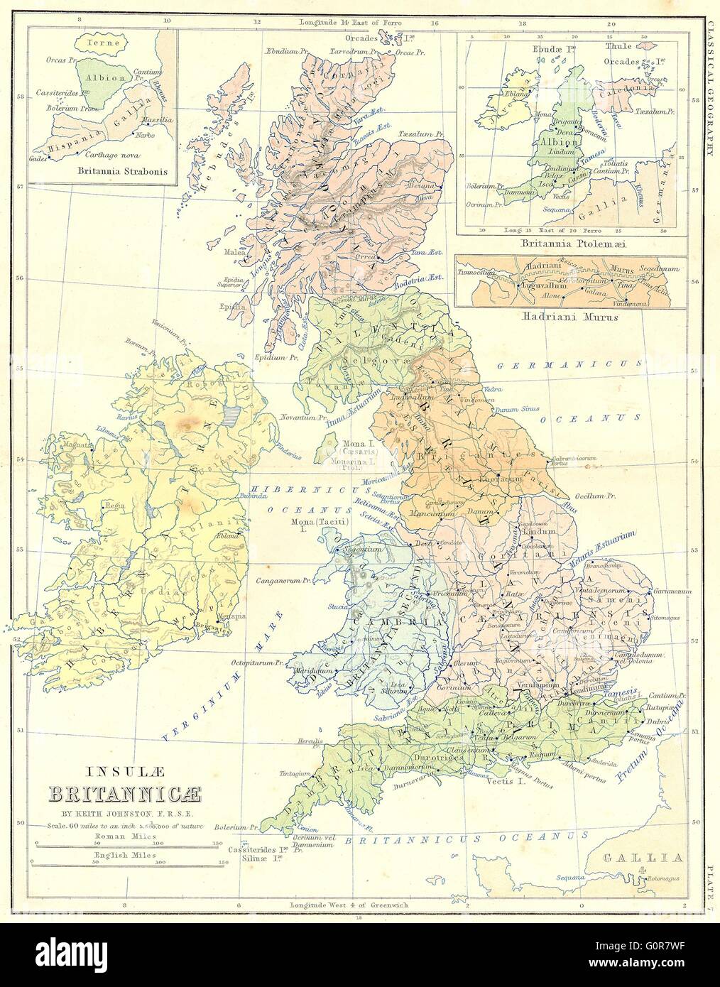 Britannia Strabonis: Ptolemaei; Vallo di Adriano, 1880 Mappa antichi Foto Stock