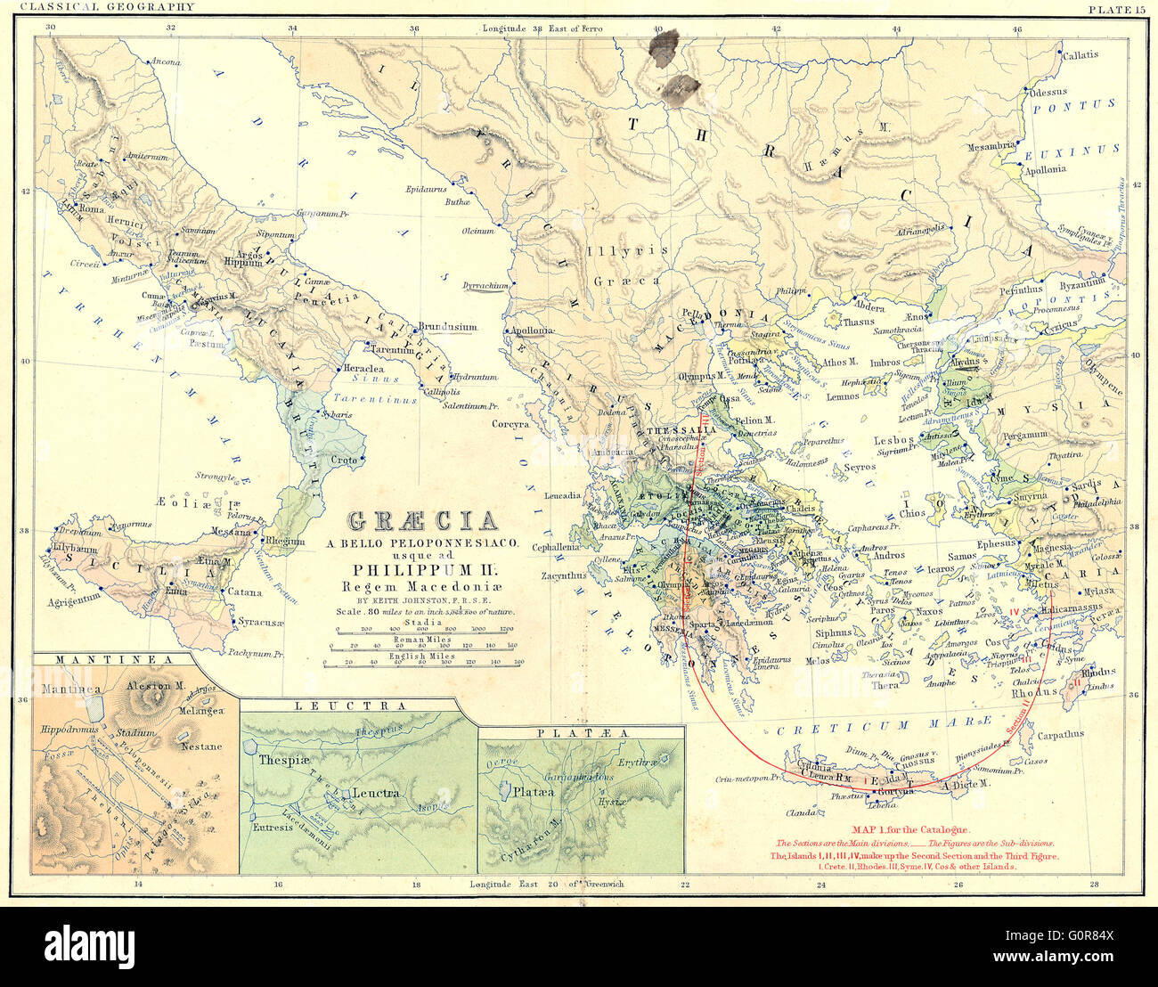 Guerra Peloponneso: Mantinea; Lefktra; Plataea, 1880 Mappa antichi Foto Stock