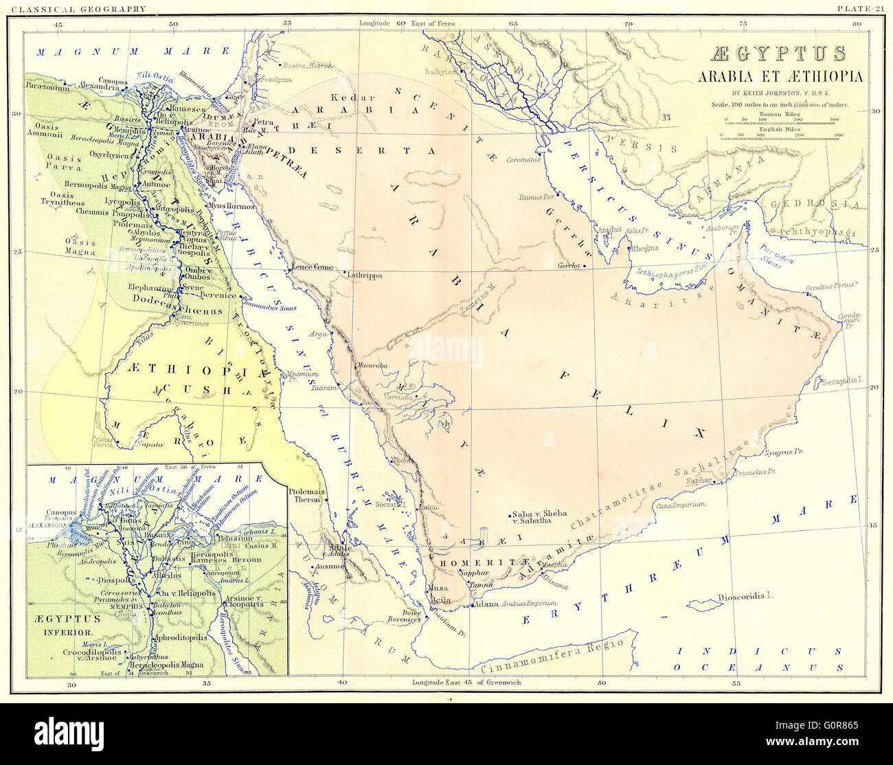 Egitto: Aegyptus, Arabia Aethiopia; inferiore, 1880 Mappa antichi Foto Stock