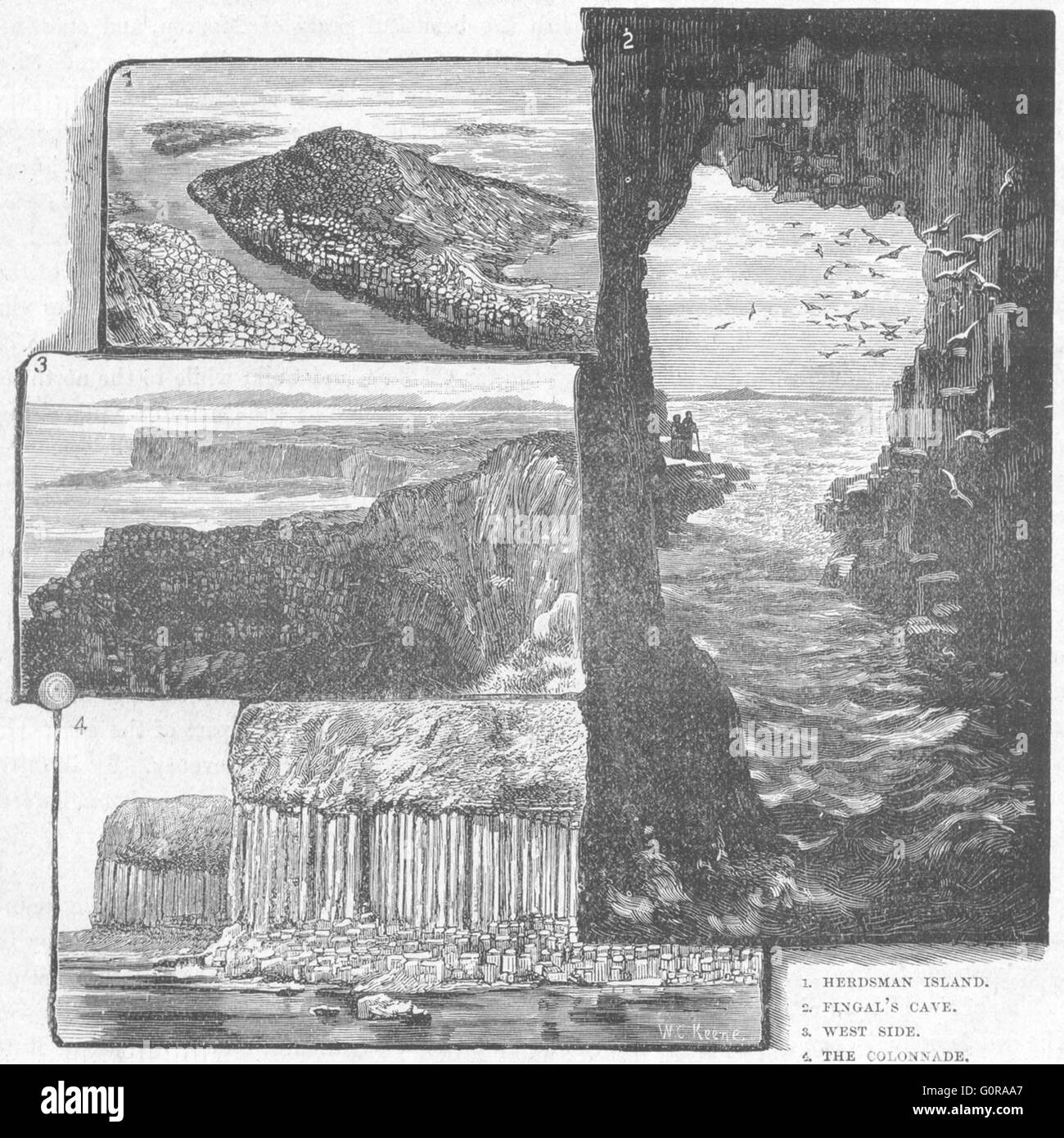 STAFFA: Pastore isola; Fingal's Cave; colonnato, antica stampa 1898 Foto Stock