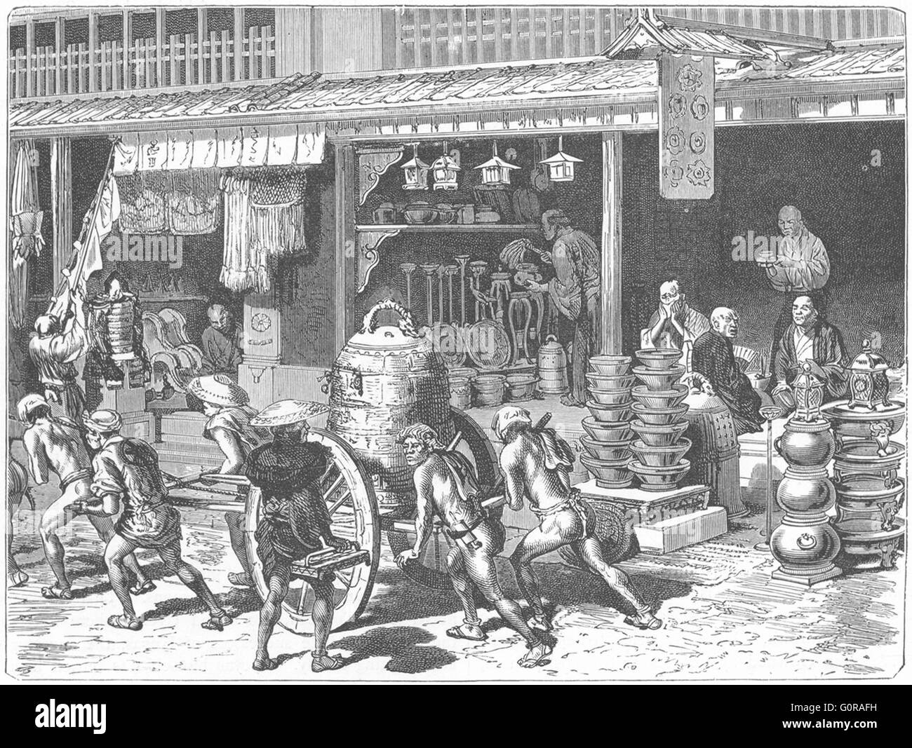 Giappone: negozi, Tokyo, antica stampa 1880 Foto Stock