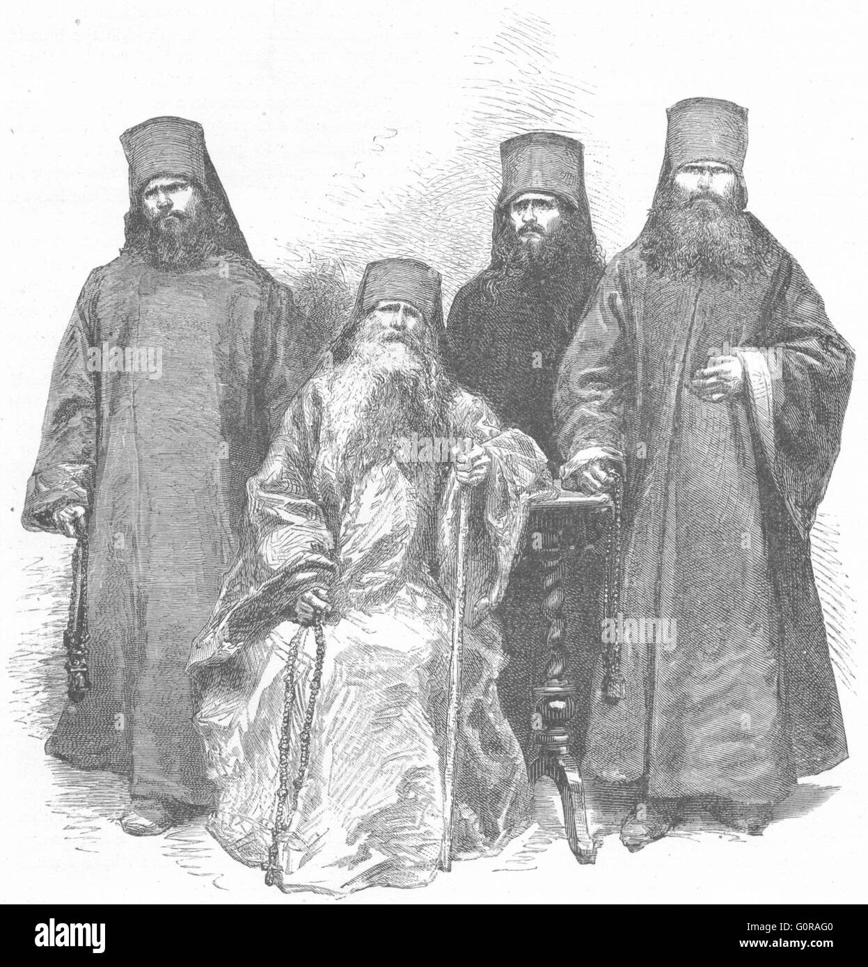 RUSSIA: Russo Monakhi, nero clero, antica stampa 1880 Foto Stock