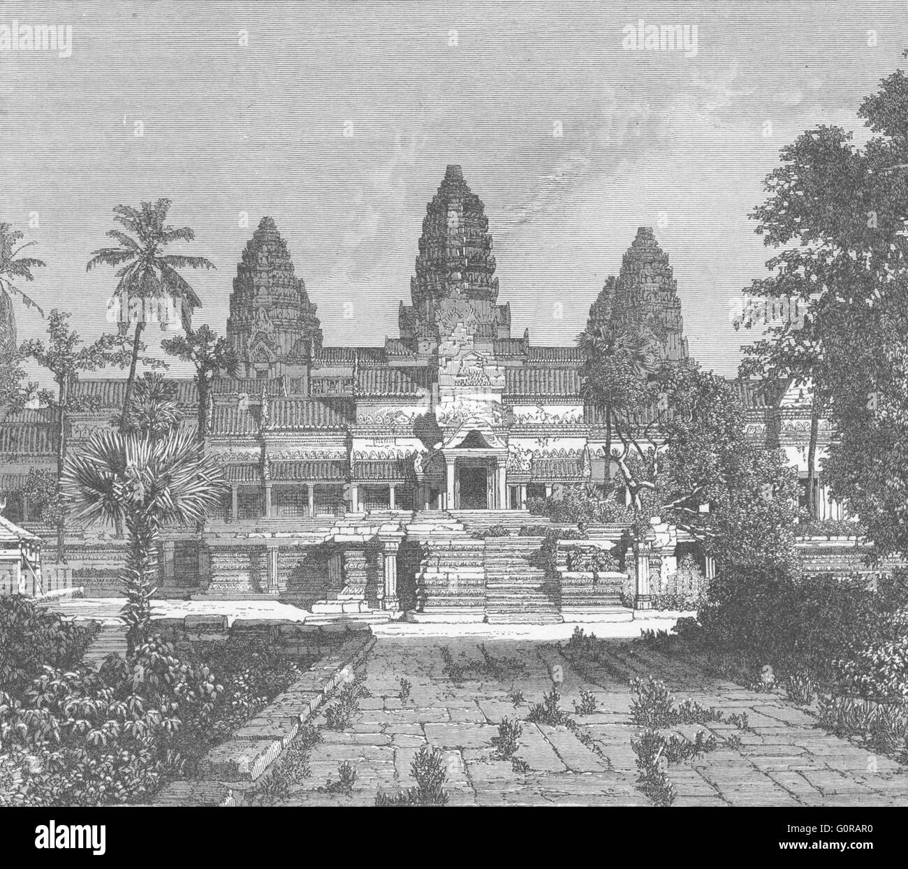 Thailandia: Cambogia: Tempio Buddista Nakon Wat, antica stampa 1880 Foto Stock