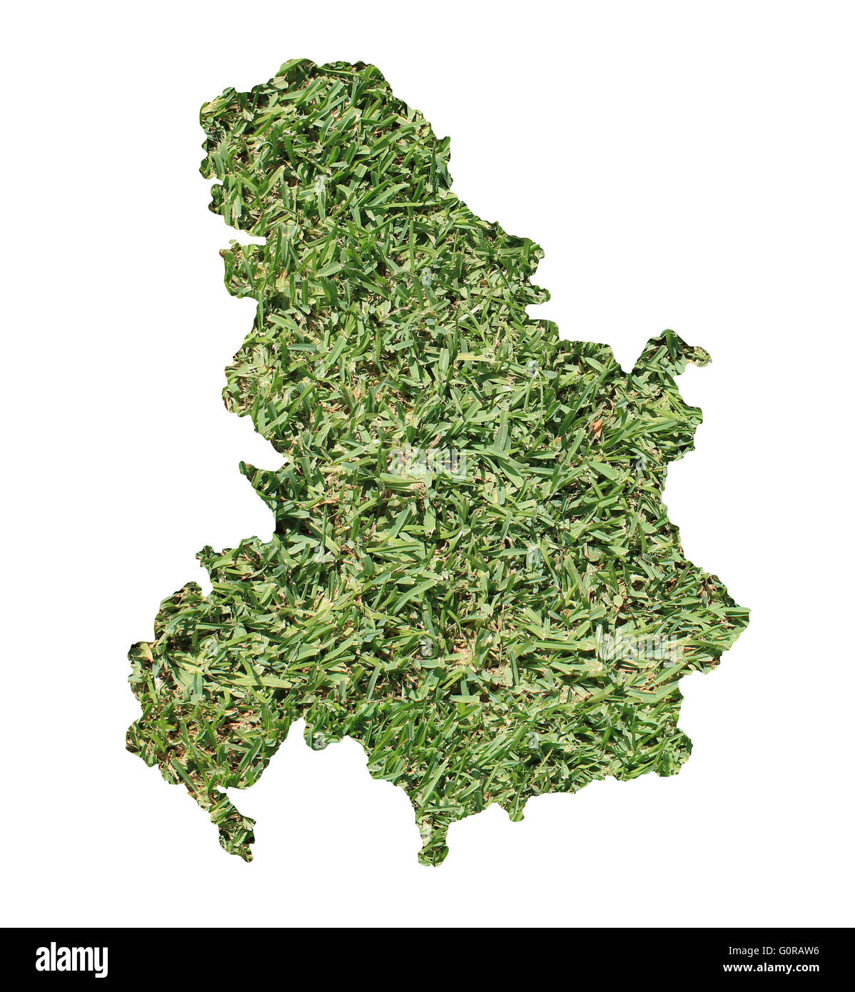 Mappa di Serbia e Montenegro riempito con erba verde, ambientale e concetto ecologico. Foto Stock