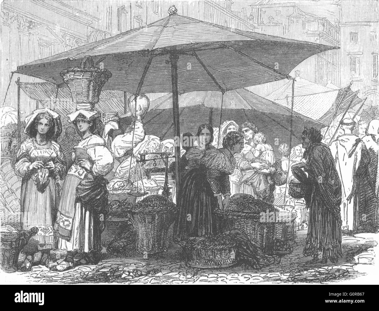 Roma: Mercato, antica stampa 1880 Foto Stock