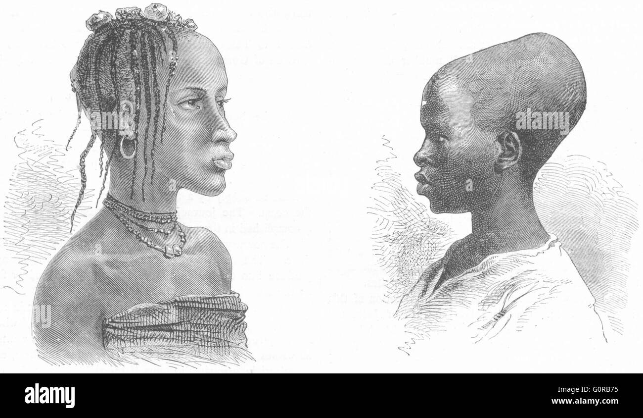 SENEGAL: Senegambia: tipi nativi , antica stampa 1880 Foto Stock