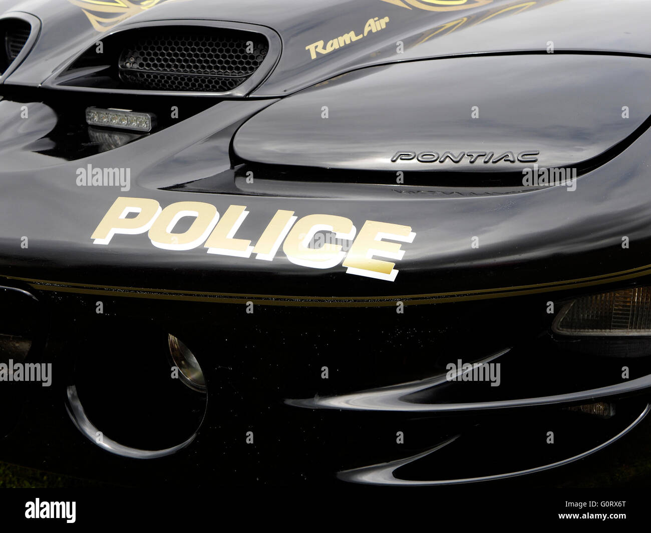 Un Louisiana Polizia di Stato Pontiac Firebird pursuit auto visto in un classico auto show di Hampshire, Inghilterra. Foto Stock