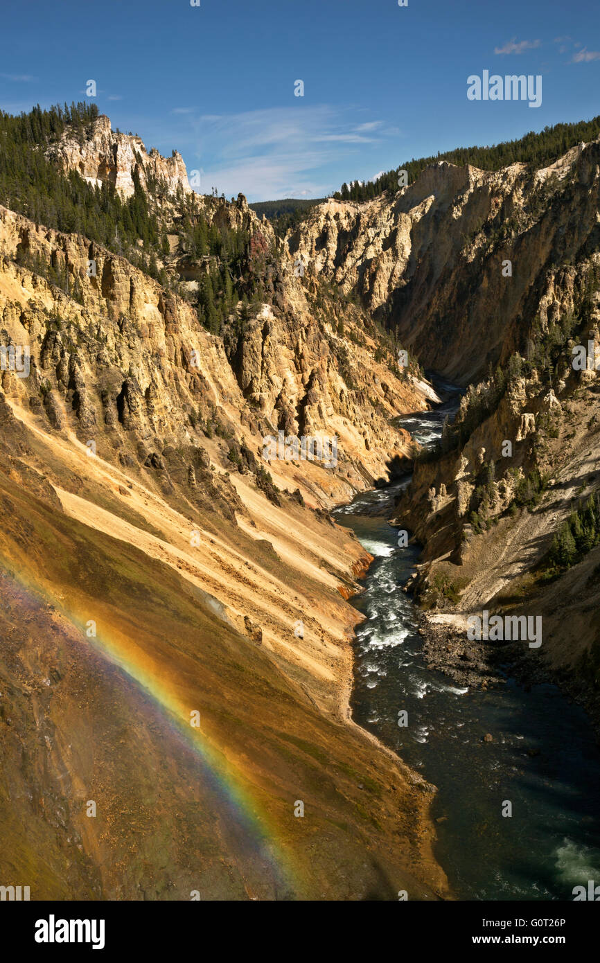 WYOMING - arcobaleno dal cerchio di cascate inferiori di Yellowstone River nel Grand Canyon di Yellowstone; il Parco Nazionale di Yellowstone Foto Stock