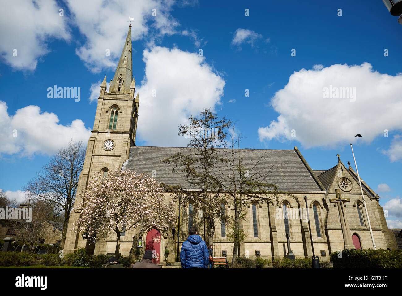 Rams fondo arte pubblica stemma Ramsbottom Village Ashton fratelli donati terreni agricoli come sito per la Chiesa di St Paul che c Foto Stock