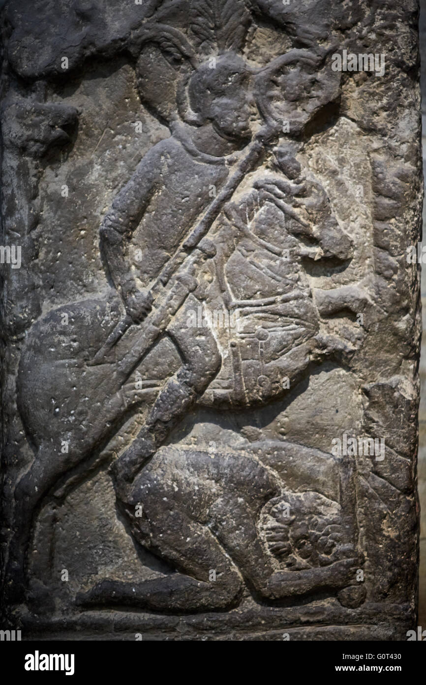 Hexham città mercato parrocchia civile Northumberland tomba romana pietra un uomo a cavallo in trionfo sul suo nemico è chiamato Flavinus. H Foto Stock