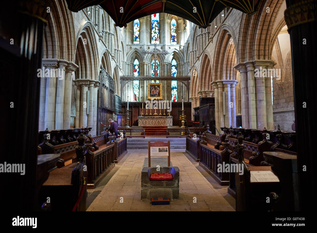 Hexham città mercato parrocchia civile Northumberland Abbey interior Hexham Abbey è un luogo di culto cristiano dedicato a San e Foto Stock