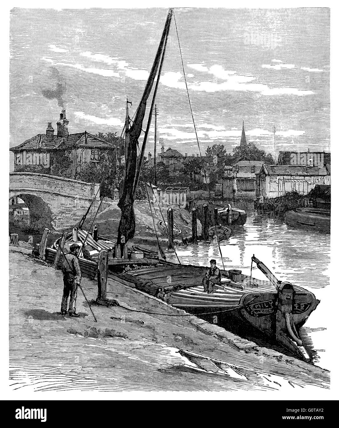 In bianco e nero "incisione sul Canal a Brentford.". Foto Stock