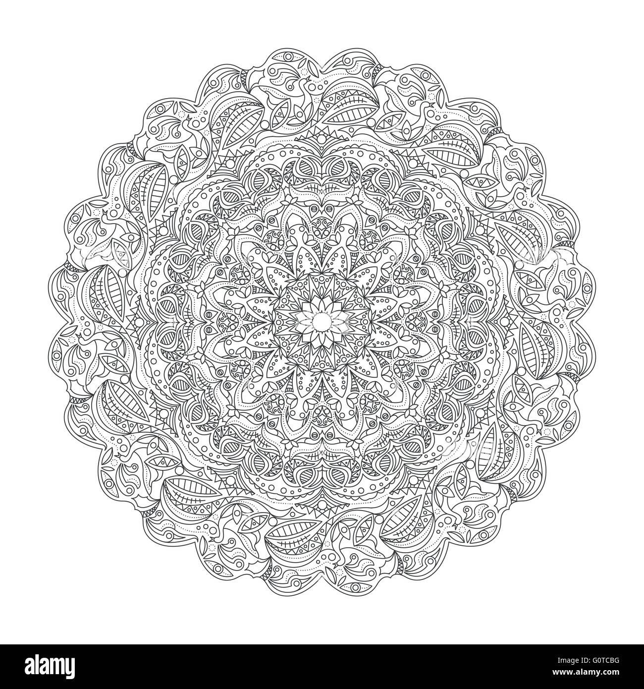 Abstract intricato mandala, adulto colorazione, decorazione e ornamento Illustrazione Vettoriale