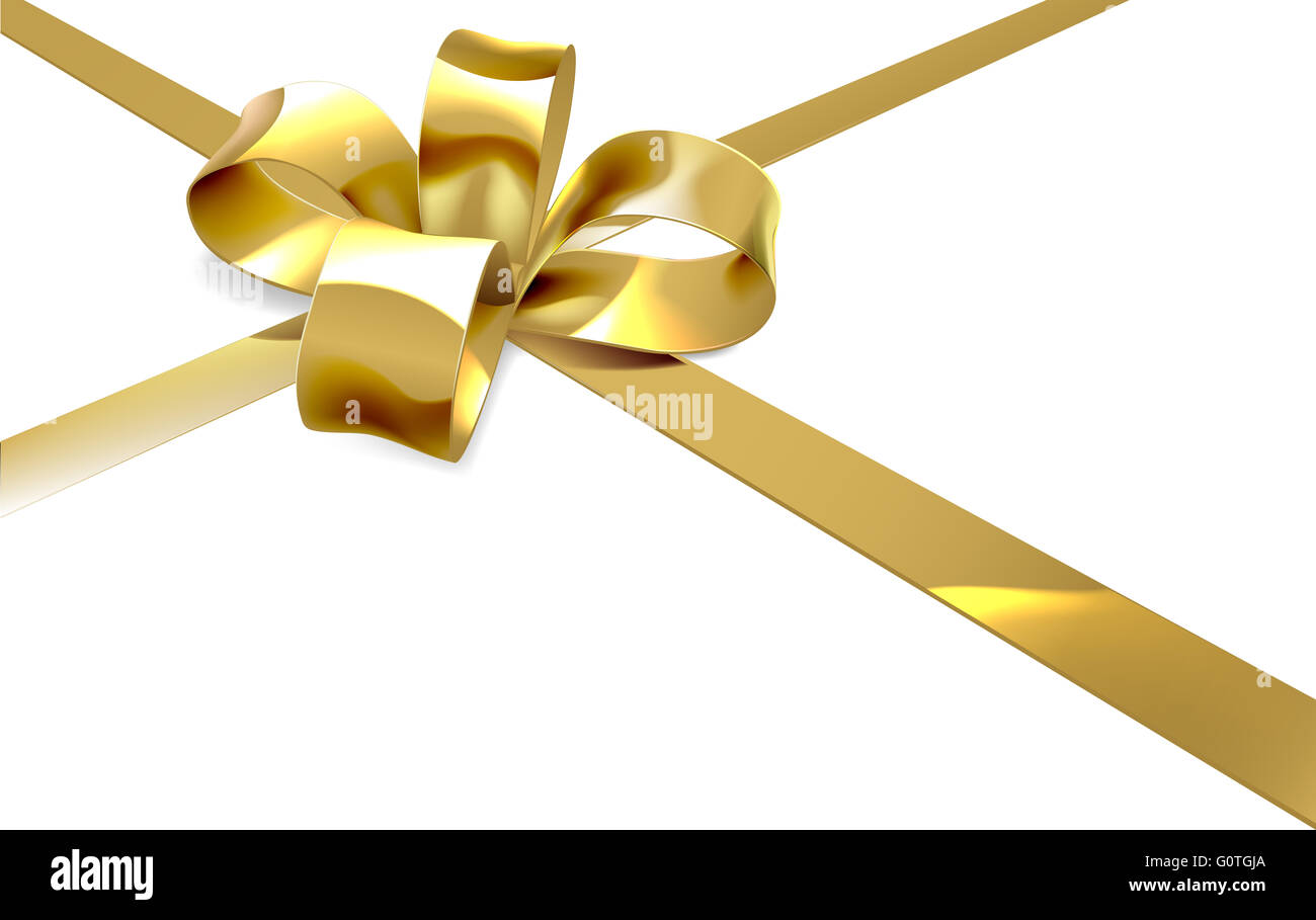 Una illustrazione di un bellissimo nastro color oro e la prua da un Natale, compleanno o altro dono Foto Stock