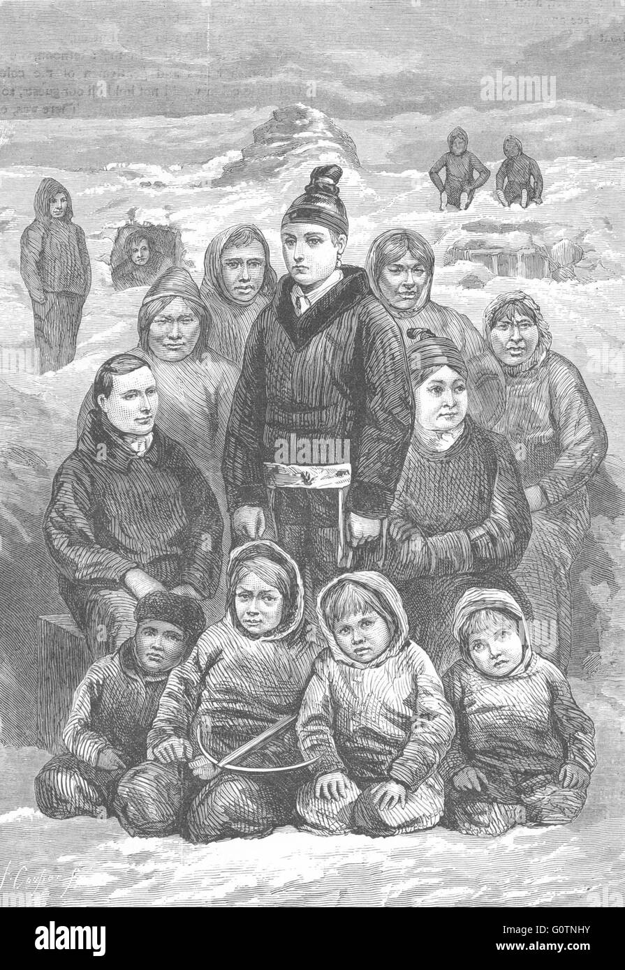Ritratti: Eschimese donne e bambini, antica stampa 1880 Foto Stock
