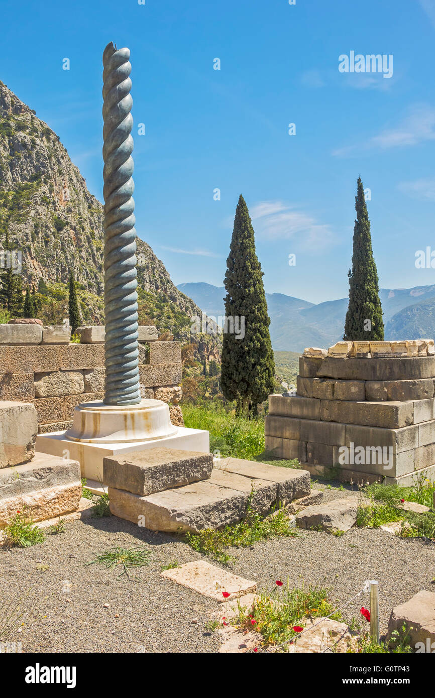 Colonna di serpente Delphi Grecia Foto Stock