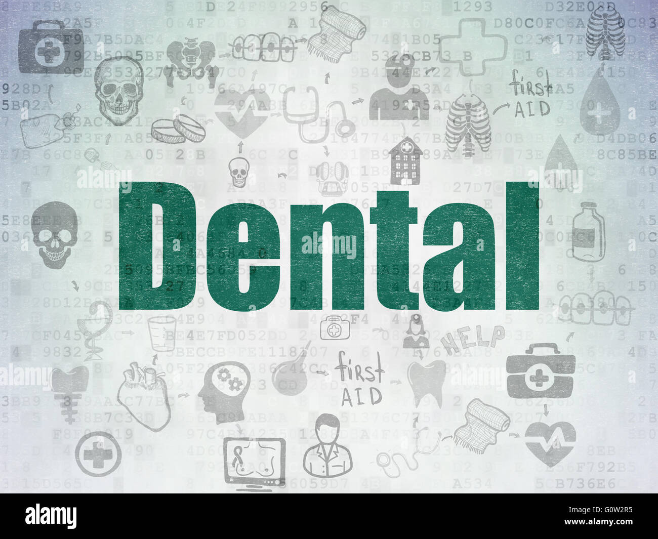 Concetto di salute: dentale su dati digitali sullo sfondo della carta Foto Stock