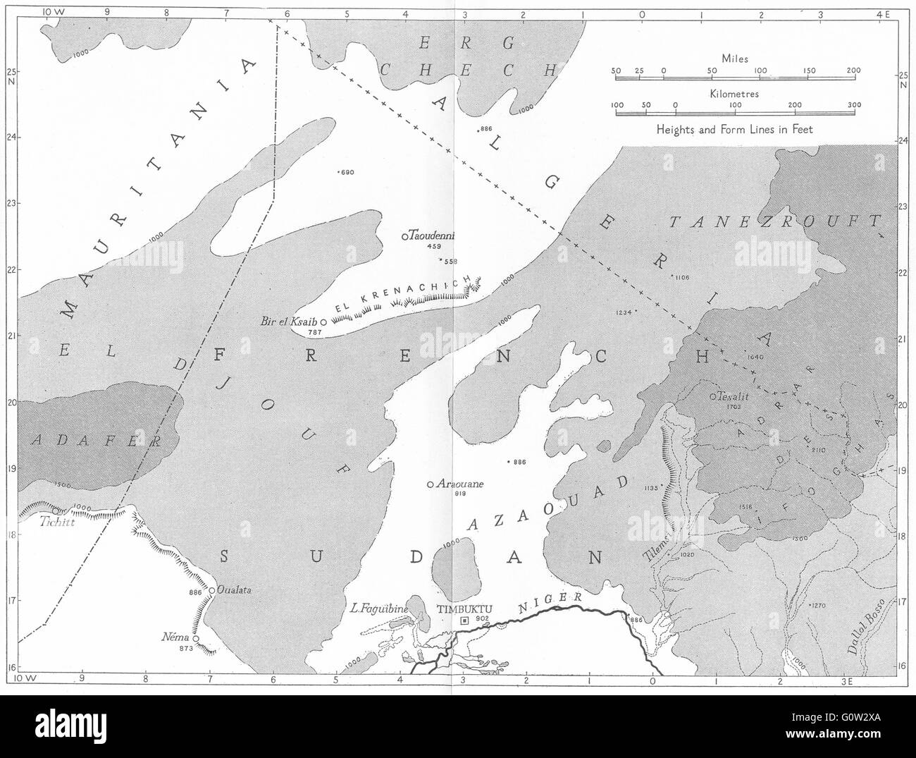 MALI: fisica e geologia: francese del nord Sudan, 1943 Vintage map Foto Stock