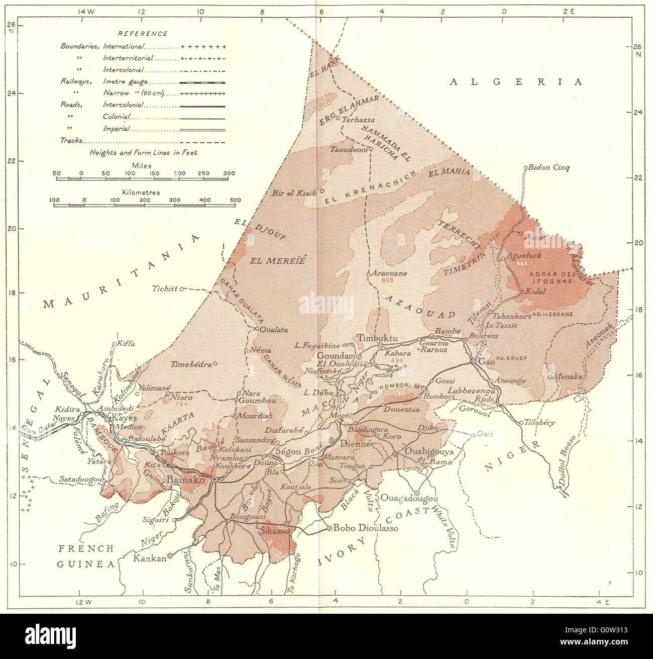 MALI: Francese Sudan, 1944 Vintage map Foto Stock