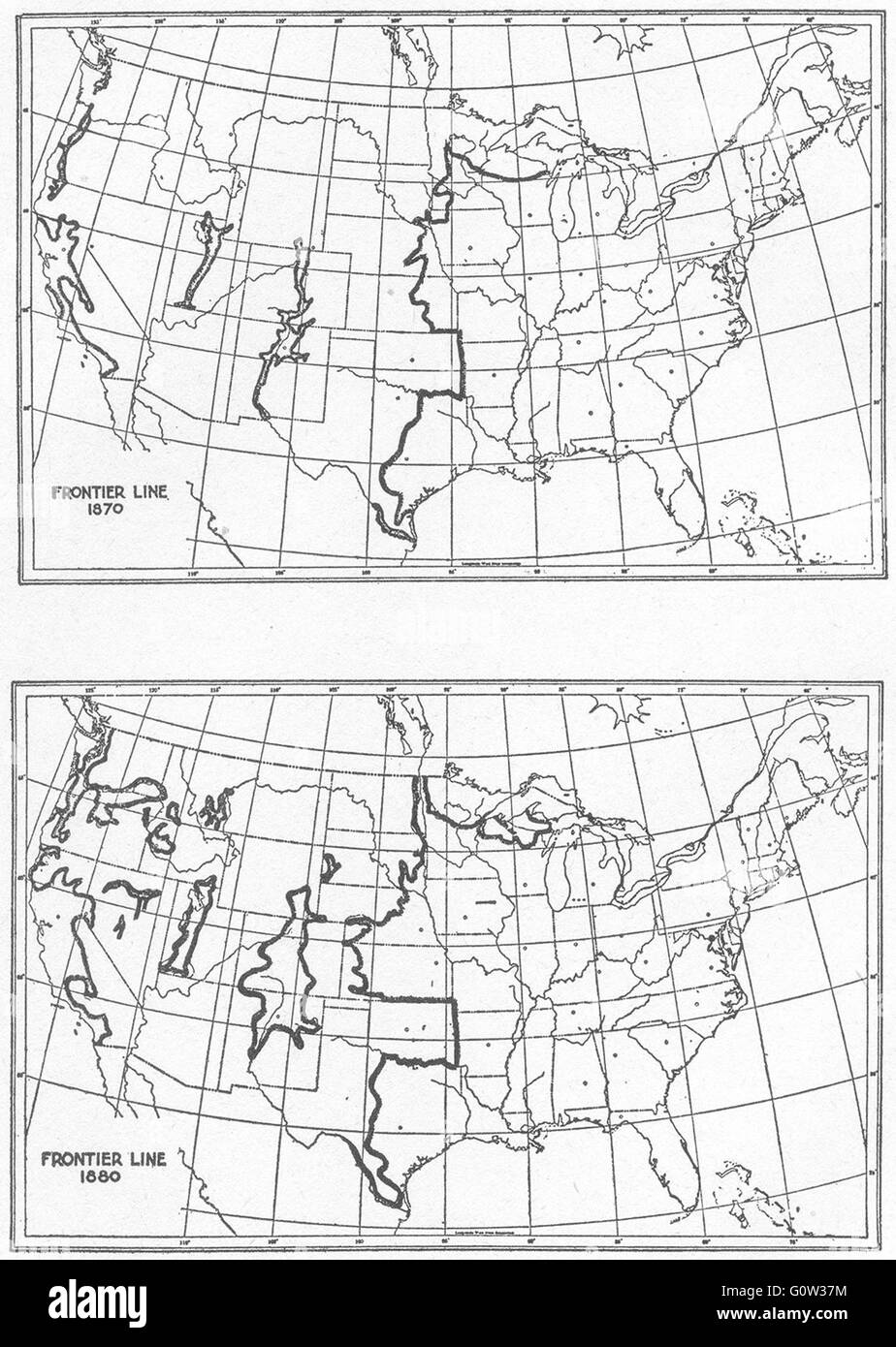 USA: linea di frontiera 1870; linea di frontiera 1880, schizzo, 1942 Foto Stock