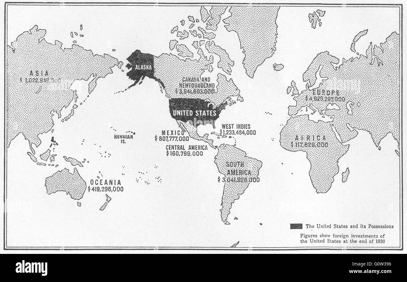 Mondo: American interessi stranieri, possedimenti investimenti 1930, schizzo 1942 Foto Stock