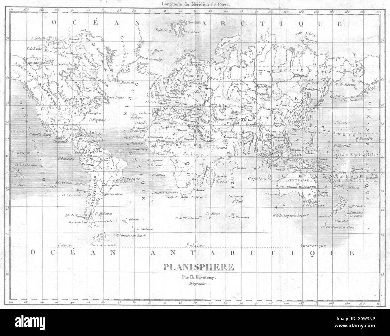 Mondo: Planisfero, 1875 Mappa antichi Foto Stock