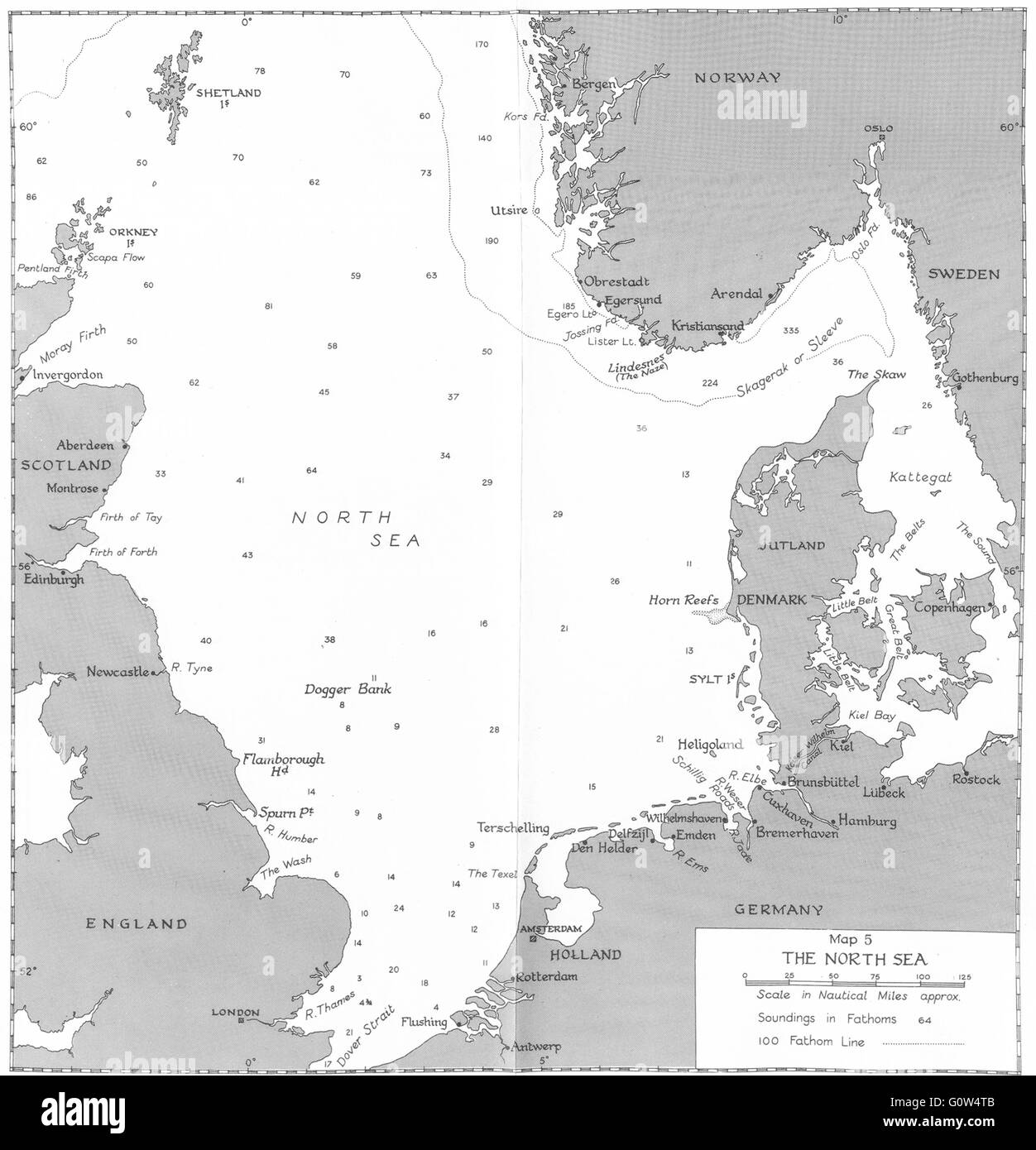 WW2: settembre-dicembre 1939: il mare del Nord, 1954 Vintage map Foto Stock