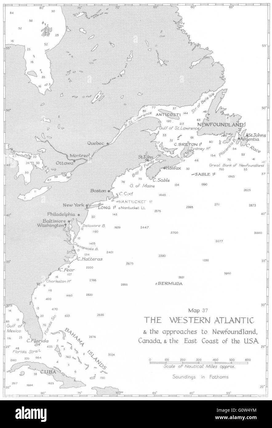 Battaglia dell'ATLANTICO: 1941: approccio di Terranova, Canada Stati Uniti d'America, 1954 Mappa Foto Stock