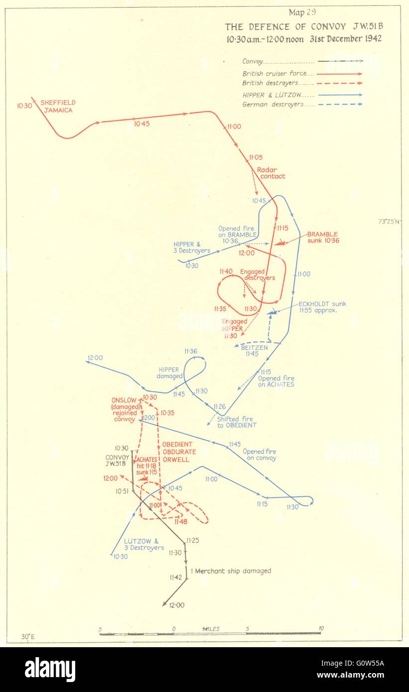 ARCTIC: difesa del convoglio JW 51B 10: 30 am-12: 00 31 Dec 1942, 1956 Mappa Foto Stock