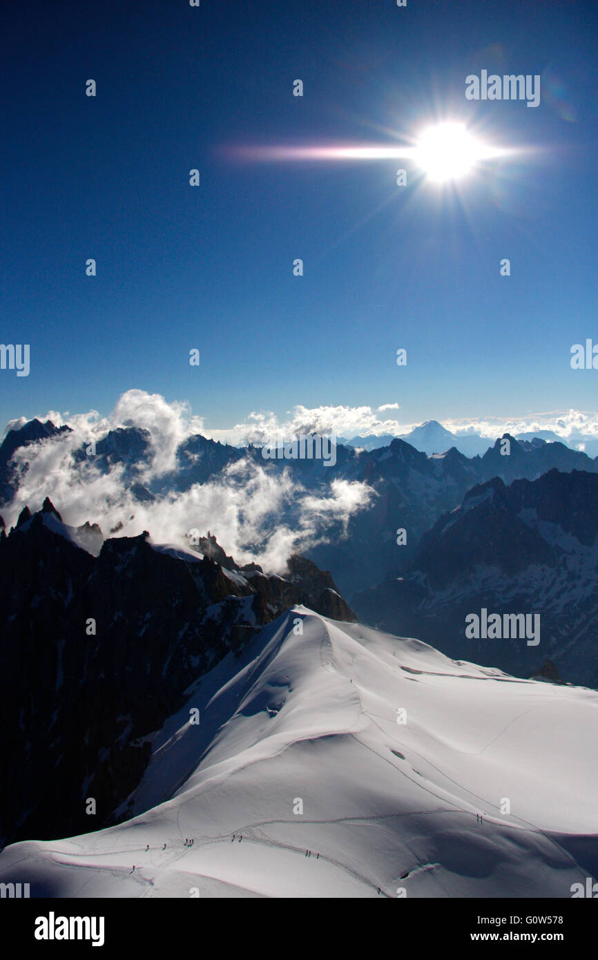 Impressionen: Mont Blanc capitolo Gebiet der oberhalb Auigulle du Midi. Foto Stock