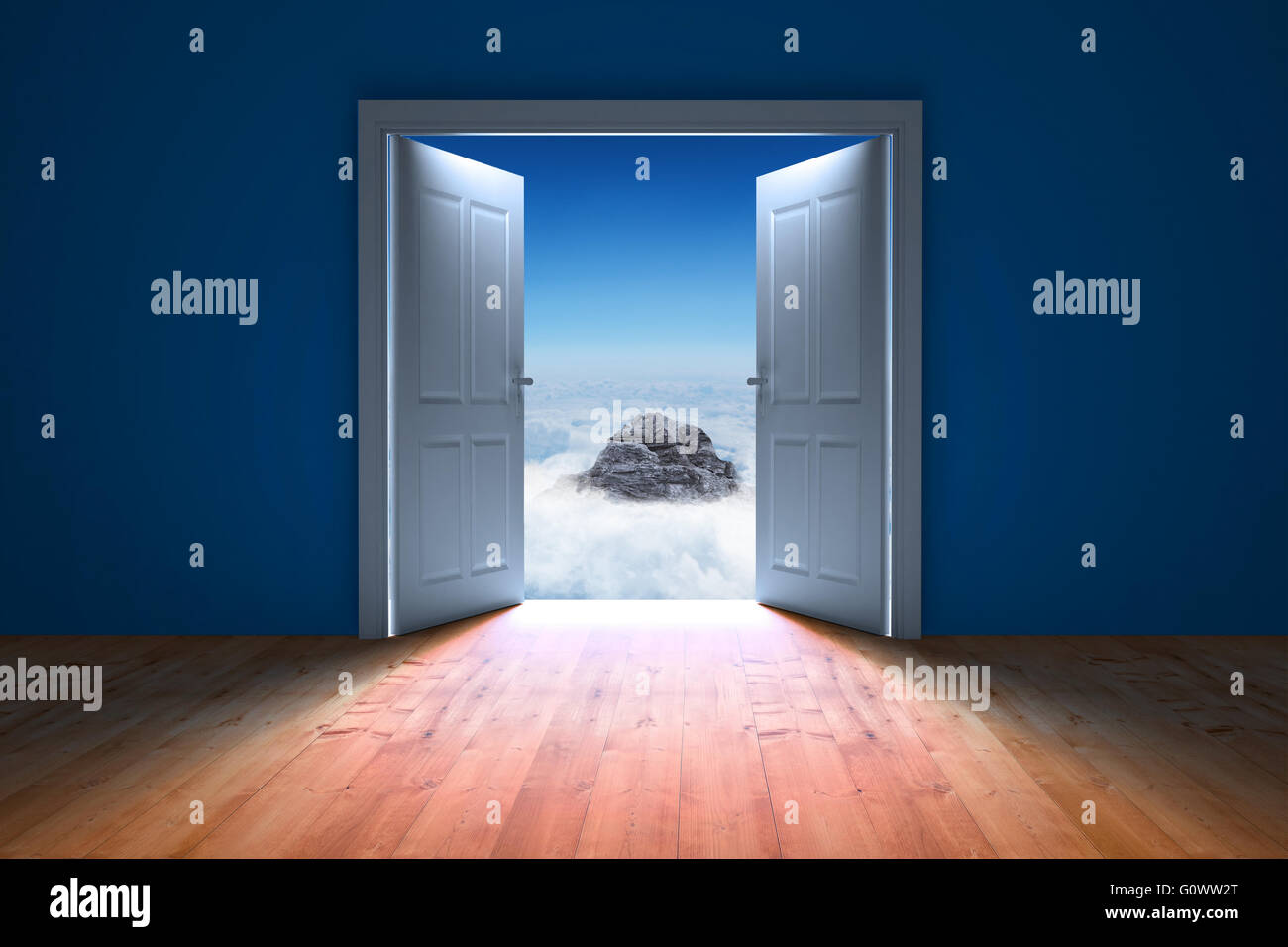 Immagine composita della apertura dello sportello in camera oscura per mostrare sky Foto Stock