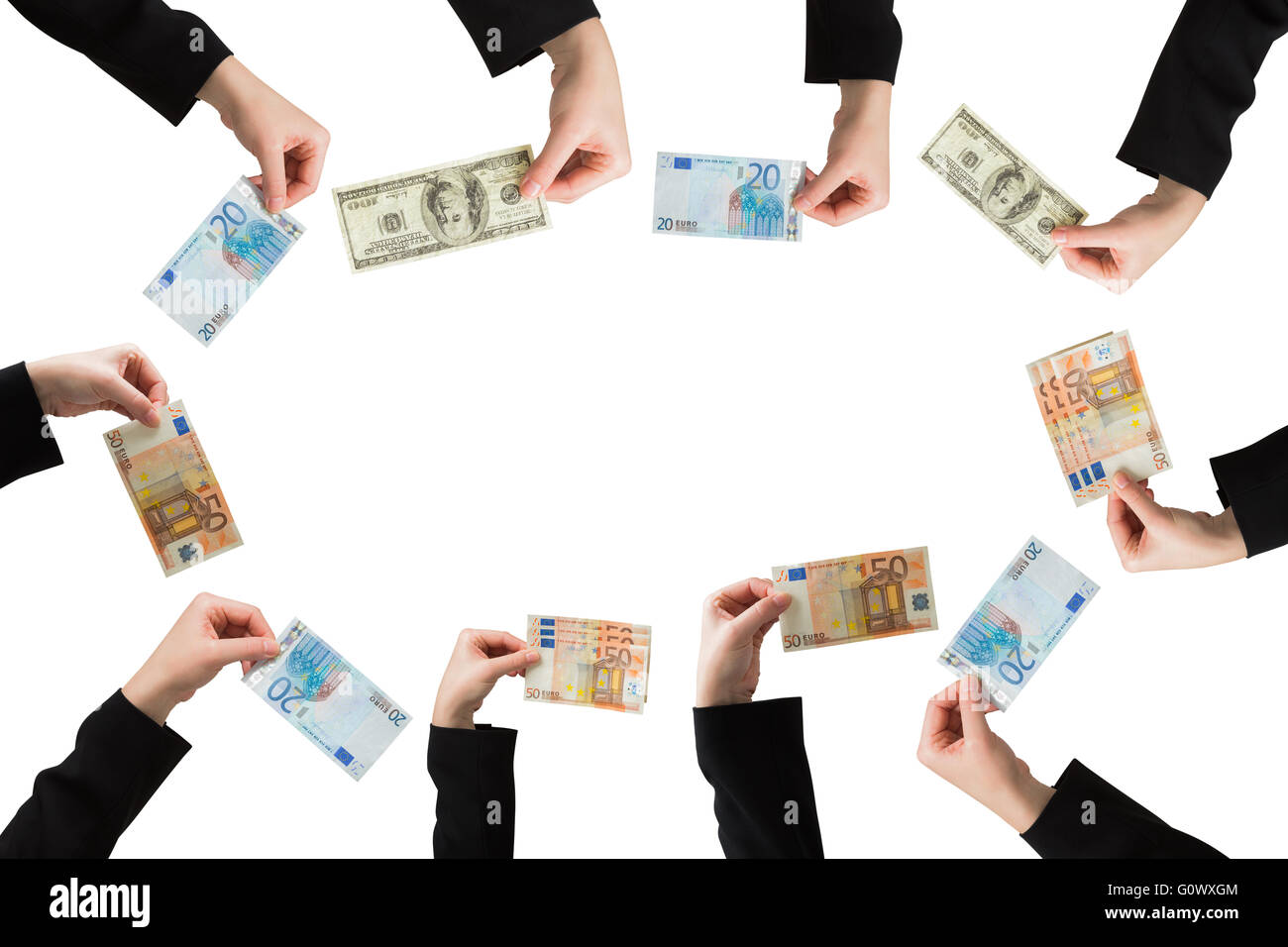 Immagine composita di businesswomans mano azienda centinaia di dollari Foto Stock