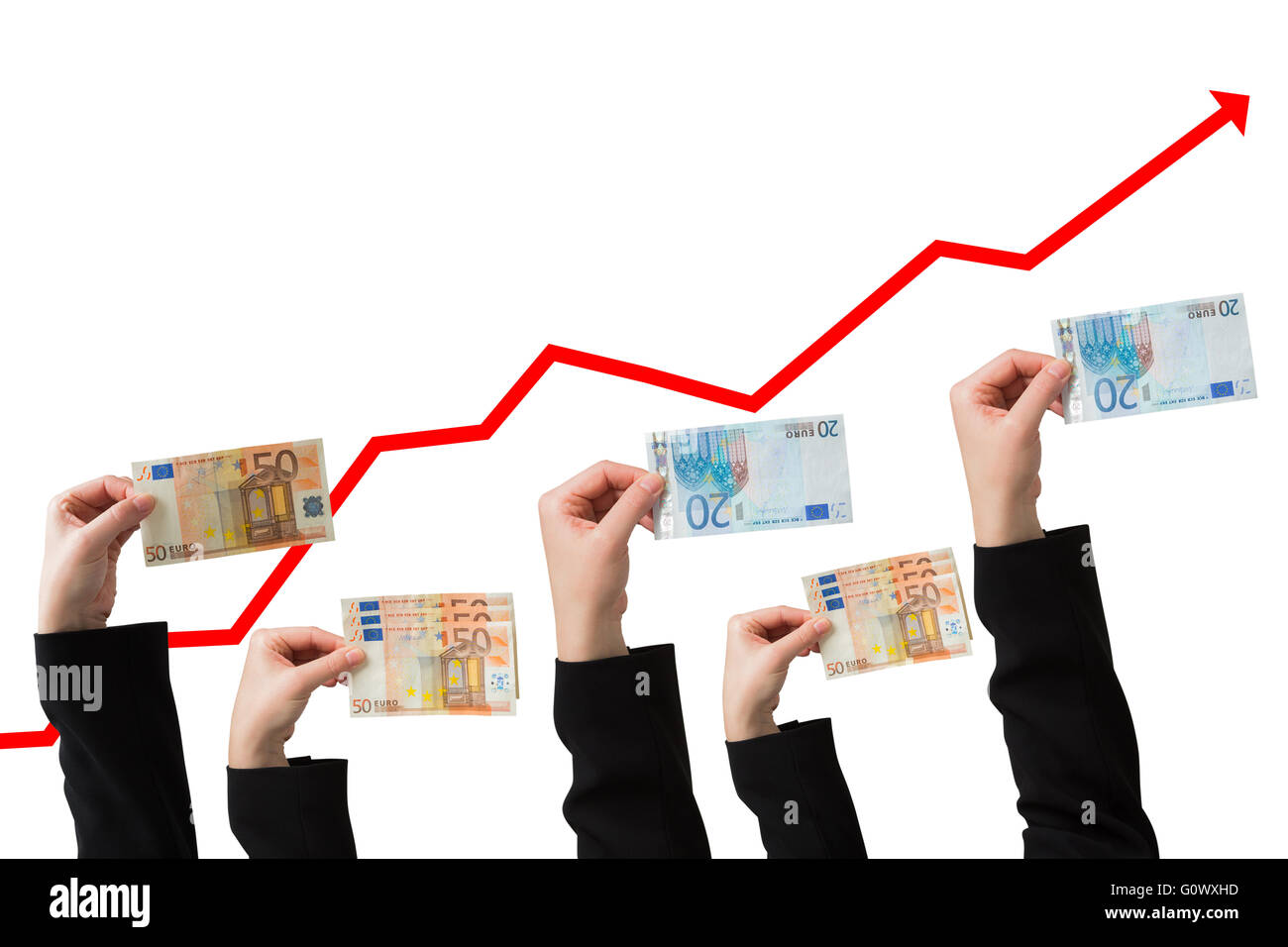 Immagine composita di businesswomans mano azienda euro cinquanta note Foto Stock